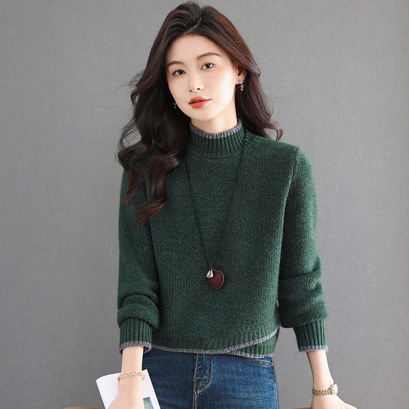 时尚短款针织毛衣女秋冬新款女装洋气半高领加厚打底针织衫上衣潮