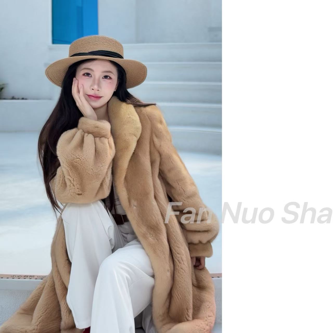 梵诺莎【曼城旧事】进口水貂秋冬皮草外套女貂皮女整貂时尚长款