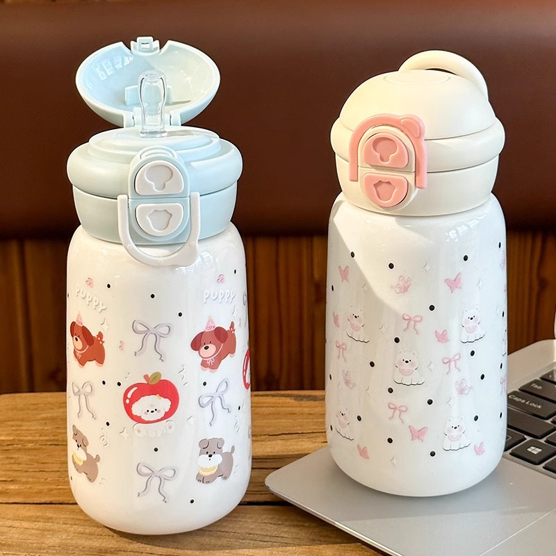 双饮水杯女生高颜值户外出行弹跳塑料杯杯大容量可爱学生吸管杯