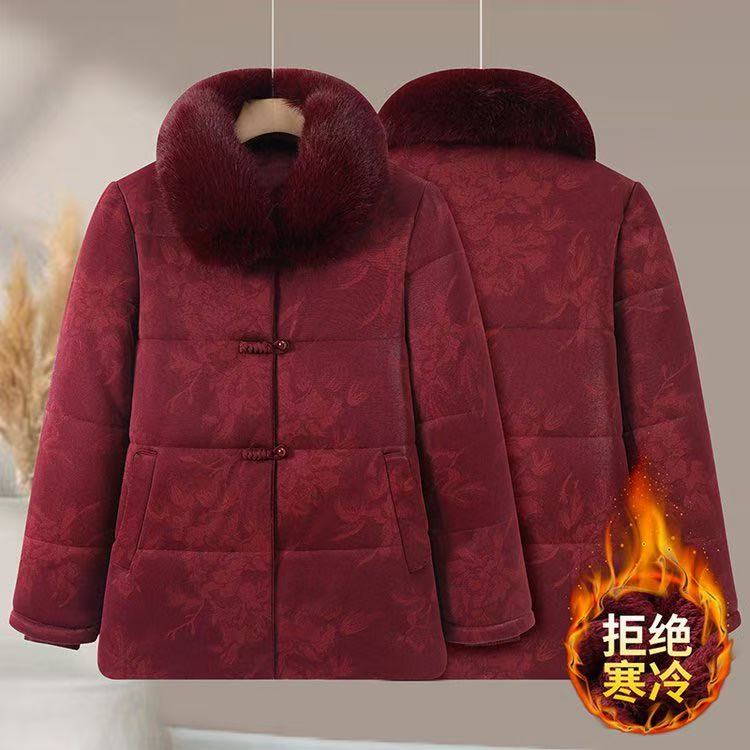 中老年加绒貂外套棉袄中国风中老年女装加绒秋冬
