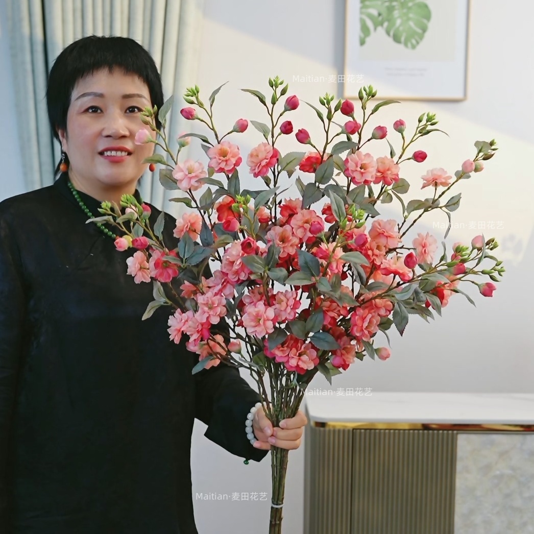 野山茶花高端仿真花假花花卉装饰摆件客厅电视柜玄关餐桌拍摄摆设