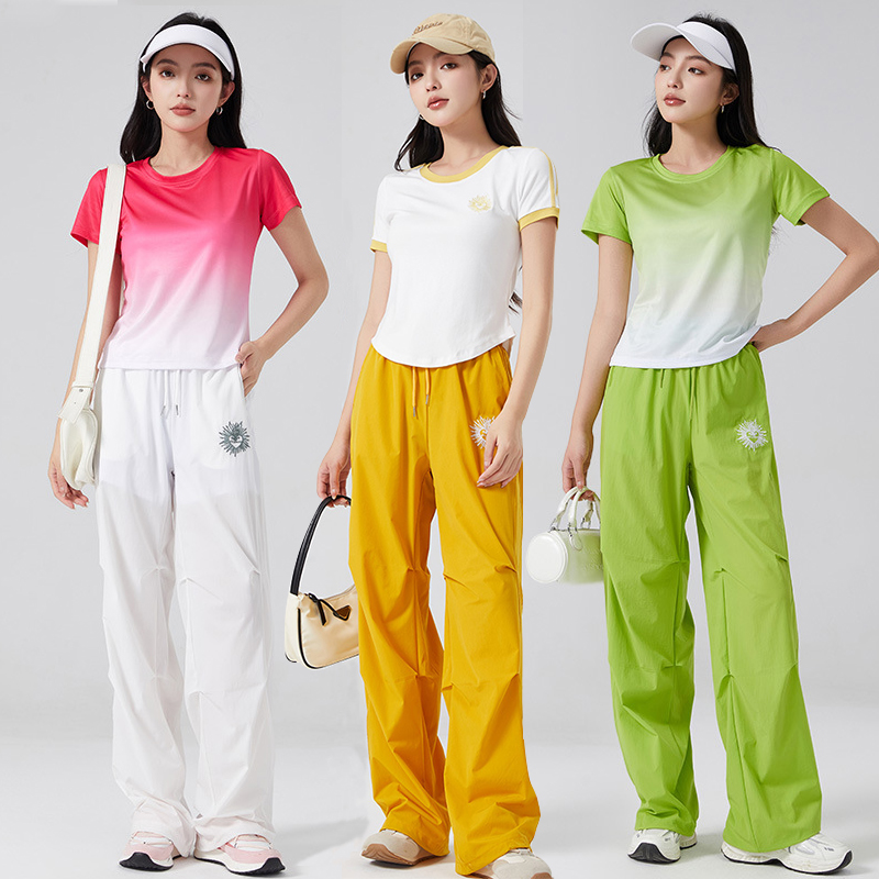 运动套装女装2025新款爆款美式T恤薄款速干弯刀裤宽松跳舞伞兵裤