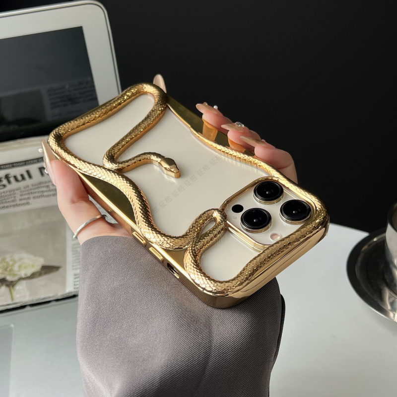 适用苹果16promax镂空蛇形电镀手机壳15新款防指纹防摔14保护软套