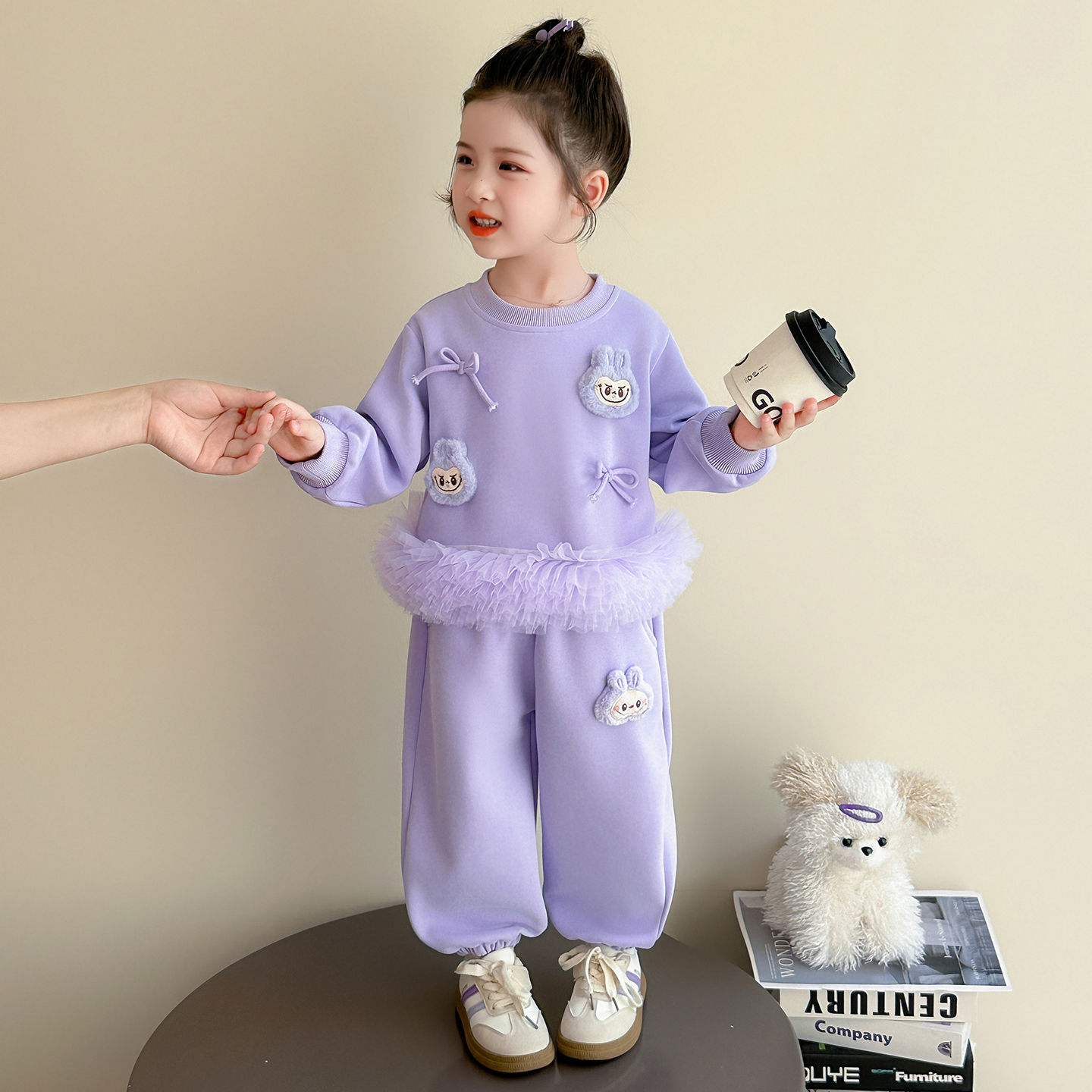 女童网纱卡通套装秋季2025新款儿童可爱卫衣两件套洋气宝宝秋装