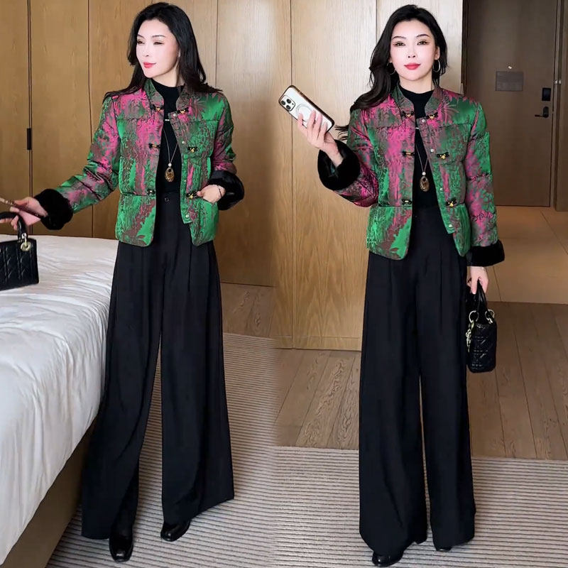 新中式国风流光棉衣外套女2025冬季新款时髦洋气盘扣提花短款棉袄