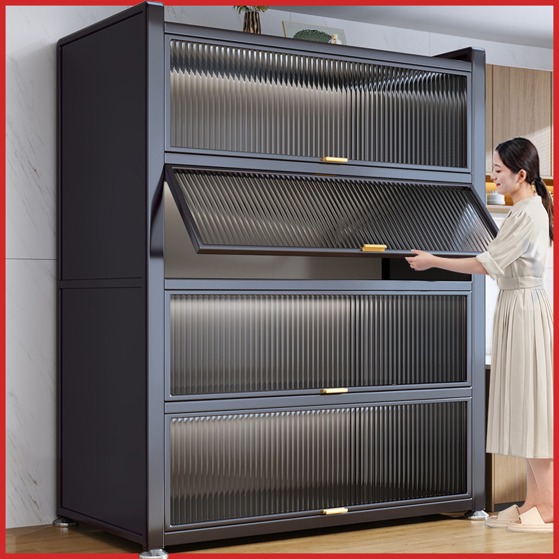 家用钢制上翻门收纳柜一体靠墙多层储物柜家用客厅厨房橱柜置物柜