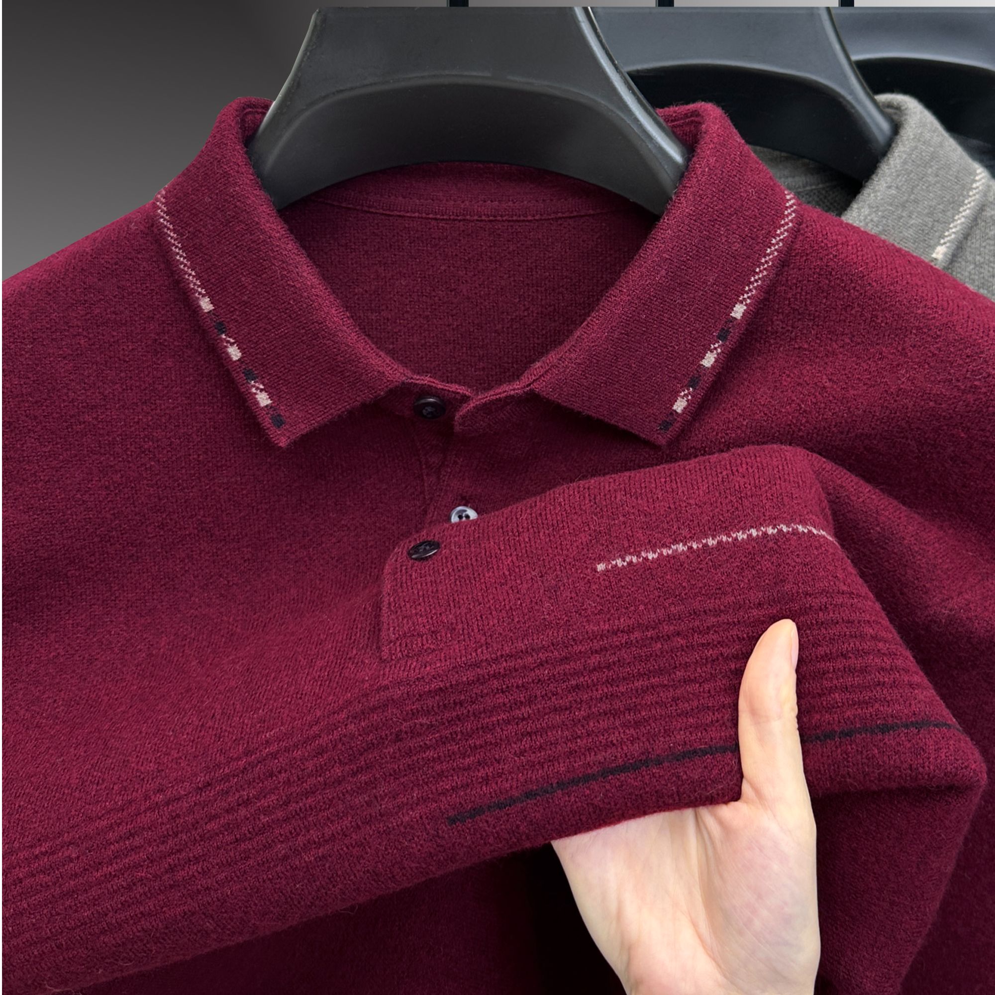 John Bunni高端100%纯羊毛衫男士冬季商务休闲保暖红色内搭上衣