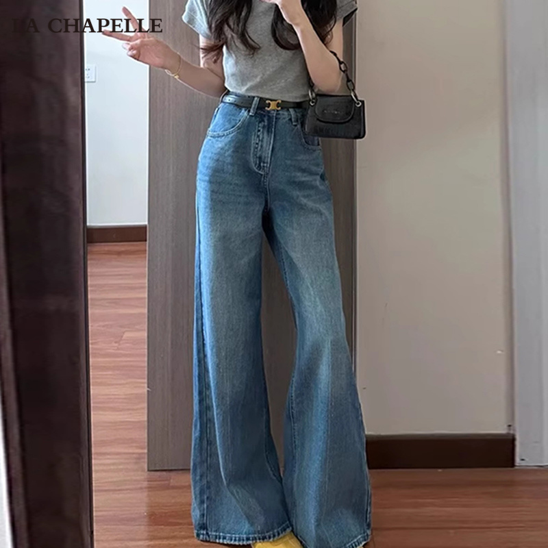 拉夏贝尔复古高腰微喇牛仔裤女2025年秋季新款显瘦不贴腿喇叭裤子