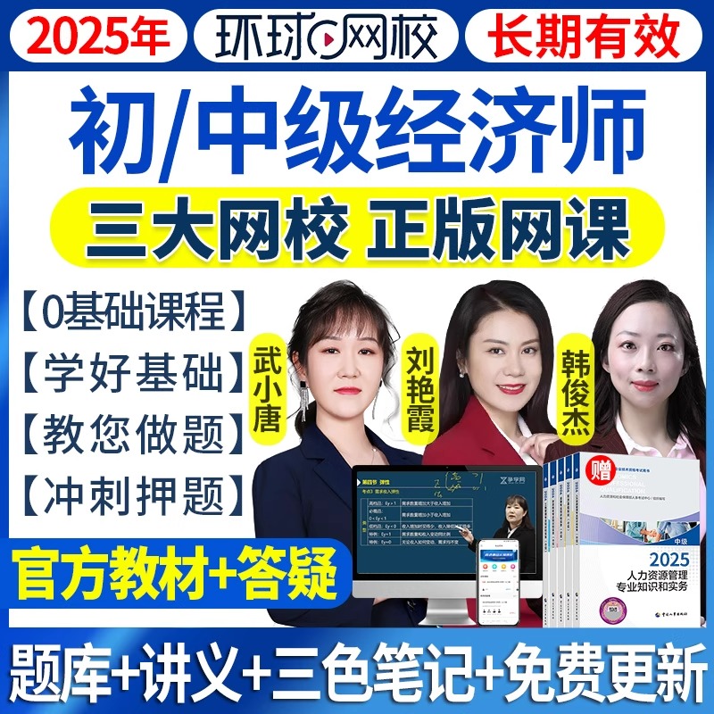 2025初中级经济师网课环球网校教材人力工商题库三色笔记武小唐