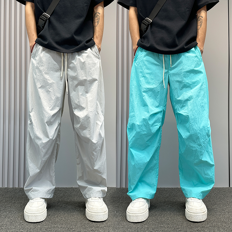 设计感防泼水条纹速干运动裤男2025夏季新款三条杠宽松直筒休闲裤
