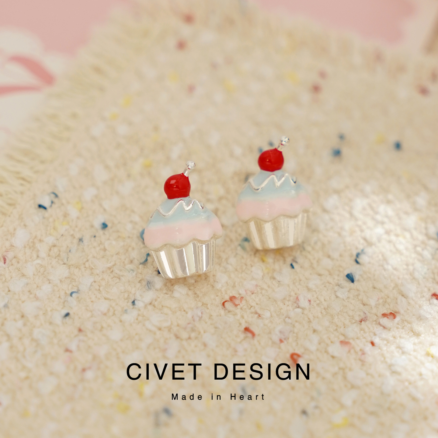 合金耳饰 可爱纸杯蛋糕耳钉甜美少女学生出片度假耳环