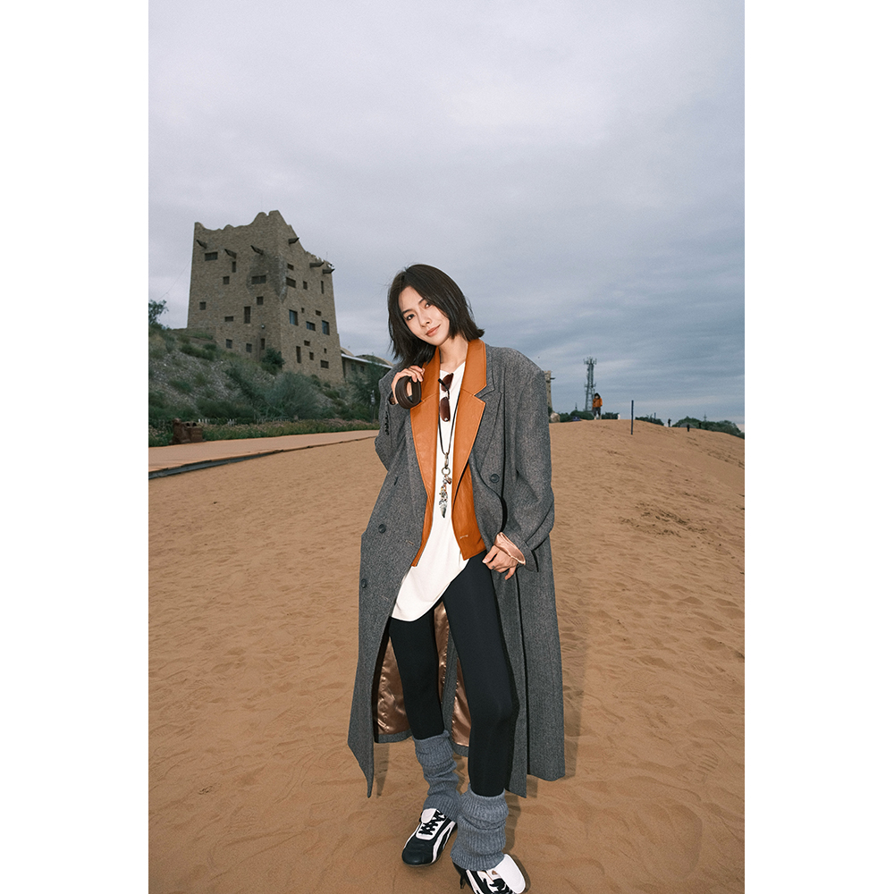 JCCC影子【琥珀/枫竺】咖色绵羊毛双层翻领风衣外套JE5BSD10