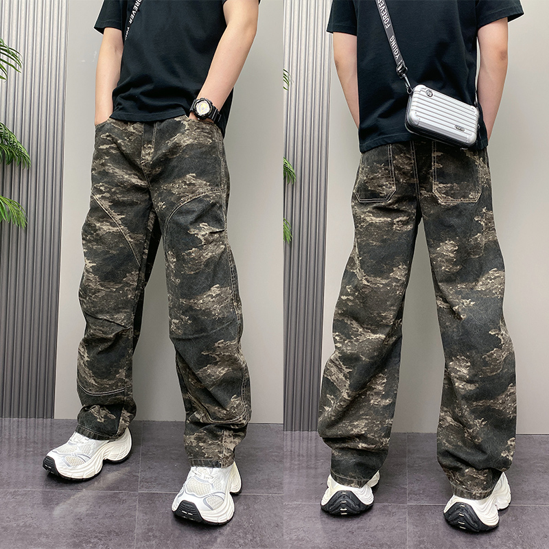 美式高街迷彩裤男2025秋季新款宽松复古直筒休闲裤痞帅日系长裤子