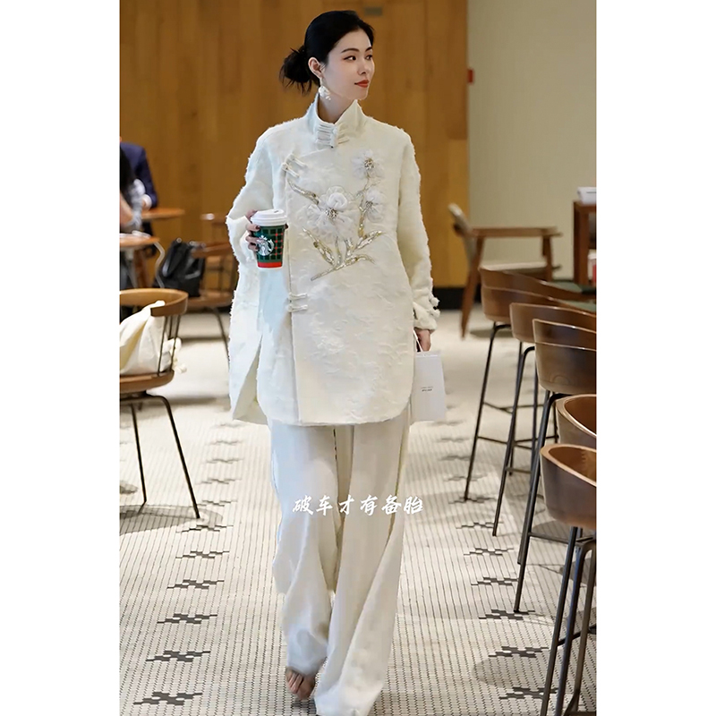 欧洲站2026春季新中式国风百搭宽松中长款气质精致别致立领衬衣潮