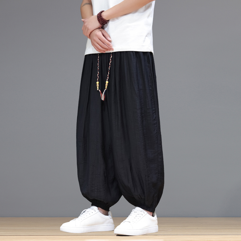 中国风冰丝裤男款男裤夏季薄款2025新款夏天裤子灯笼裤大码阔腿裤