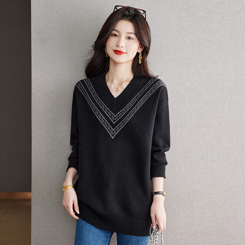 品牌大码女装秋冬新打底衫女中长款宽松显瘦毛衫洋气高档提花毛衣