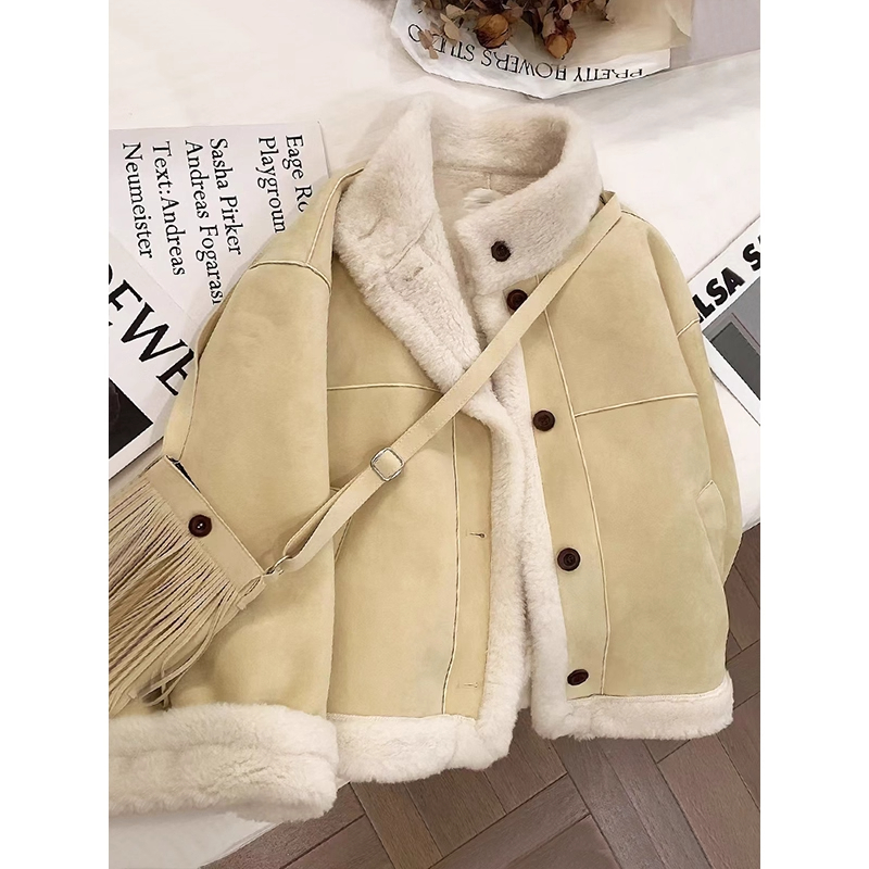 女童加绒外套秋冬2025新款儿童皮毛一体冬装韩版女孩百搭上衣洋气