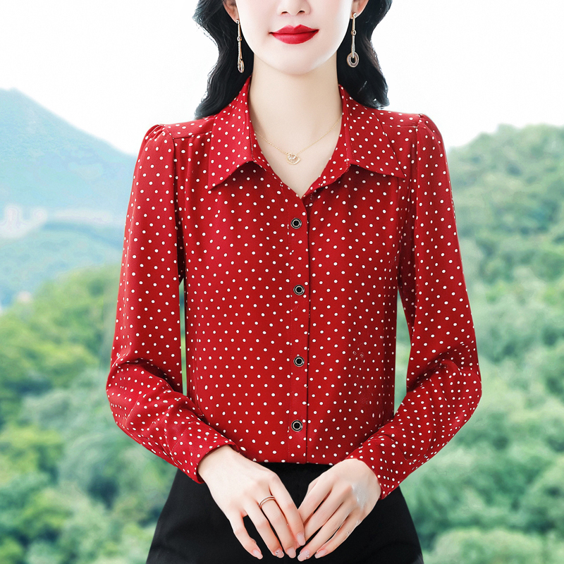 2025秋季新款洋气长袖上衣气质减龄圆点衬衫女士大码小衫