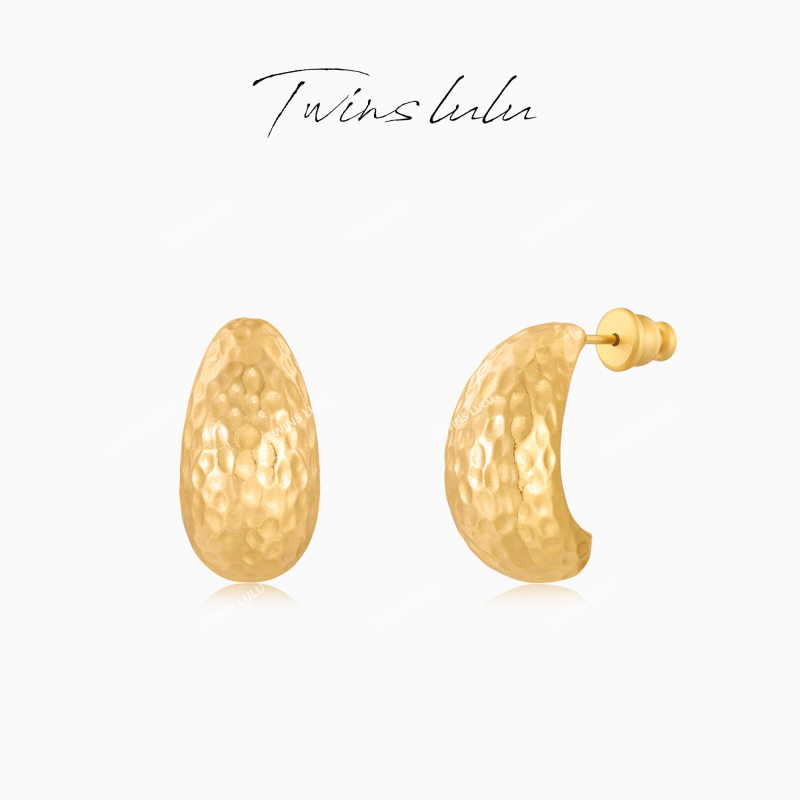 TWINS LULU 镀K金 新年款 礼物国风小众金色腰果锤纹耳环TSL2872