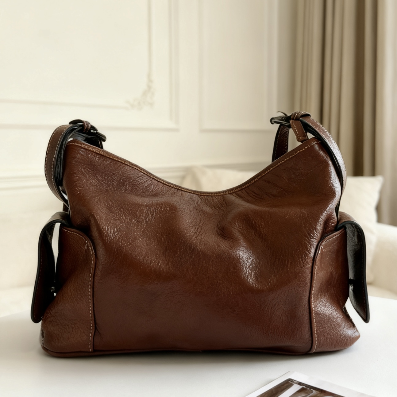 新款朋克风一体款中性风斜挎包单肩桶包复古肩包时尚休闲女士8711