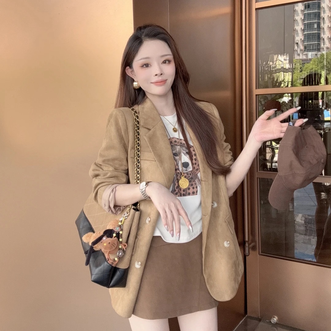 【晓溪服饰】单排扣翻领老钱风常规秋季百搭设计感西装外套6529
