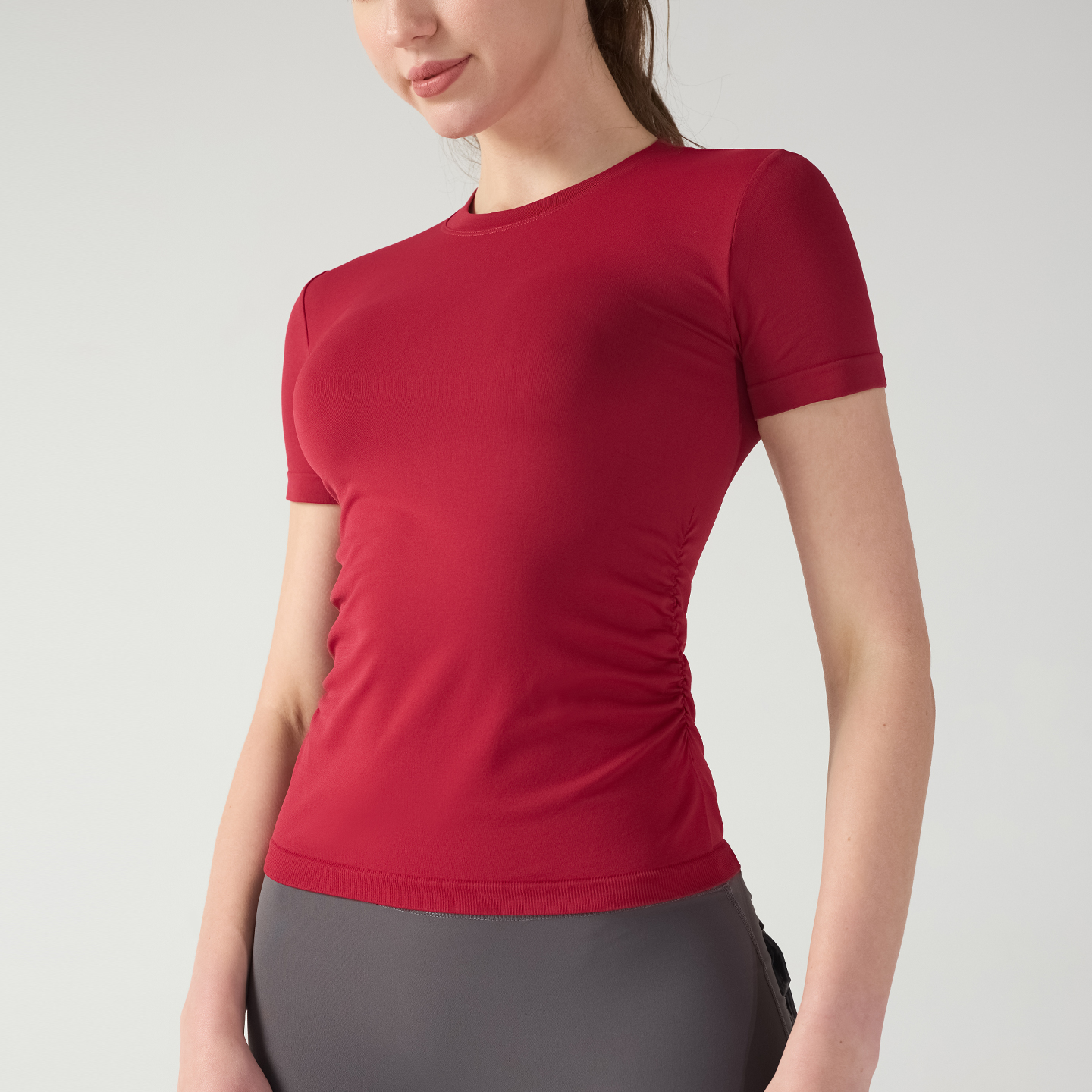 夏季修身速干透气女短袖上衣细腻纹理t恤裸感显瘦纯色运动健身T恤