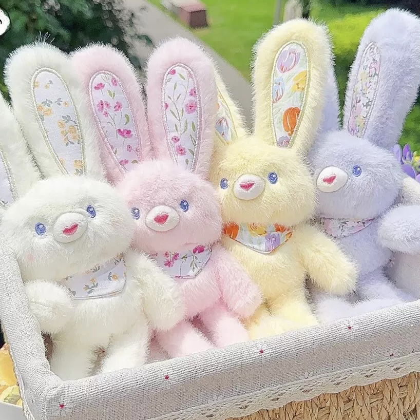 网红高颜值碎花抽拉兔子毛绒玩具公仔拉耳朵兔钥匙扣挂件闺蜜礼物