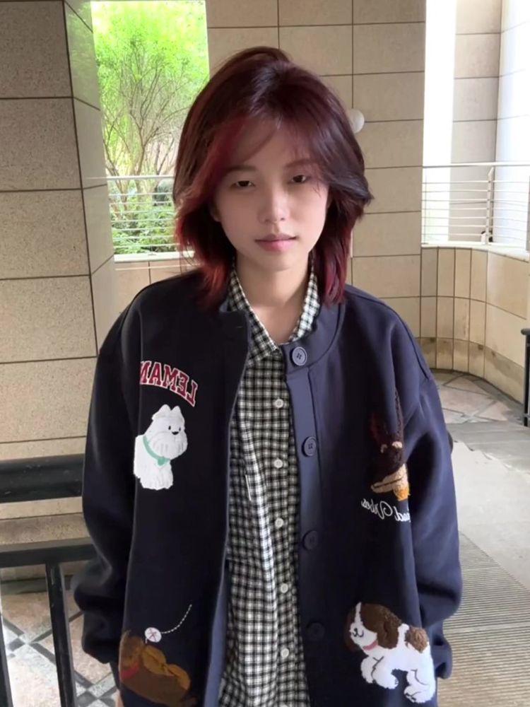美式可爱卡通小狗毛巾绣开衫卫衣女2025秋季新款韩系bf慵懒风外套