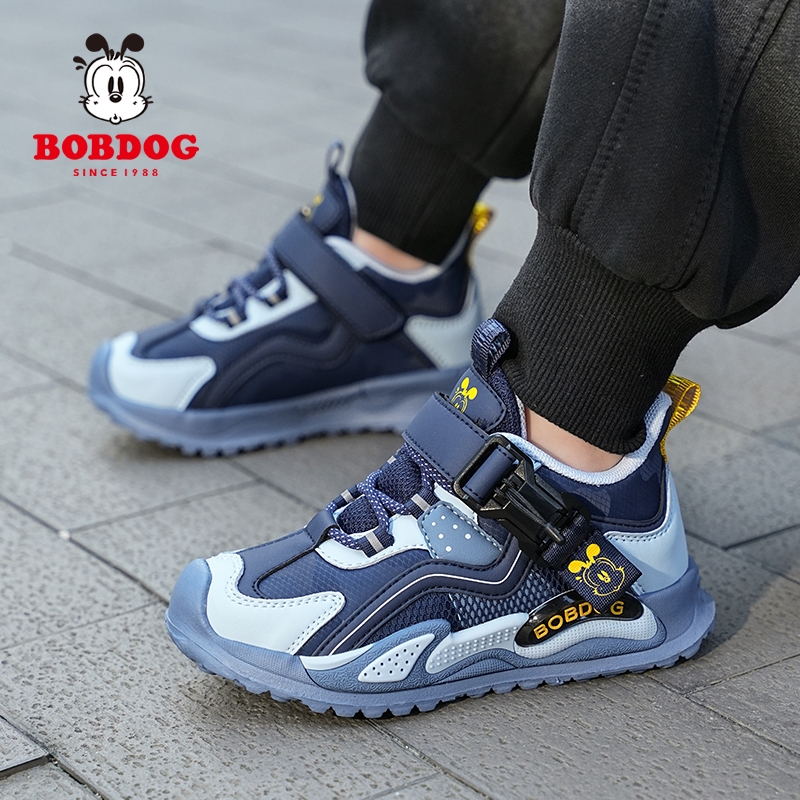 Bobdog/巴布豆男童鞋儿童运动鞋2025春秋新款皮面潮鞋户外跑步鞋