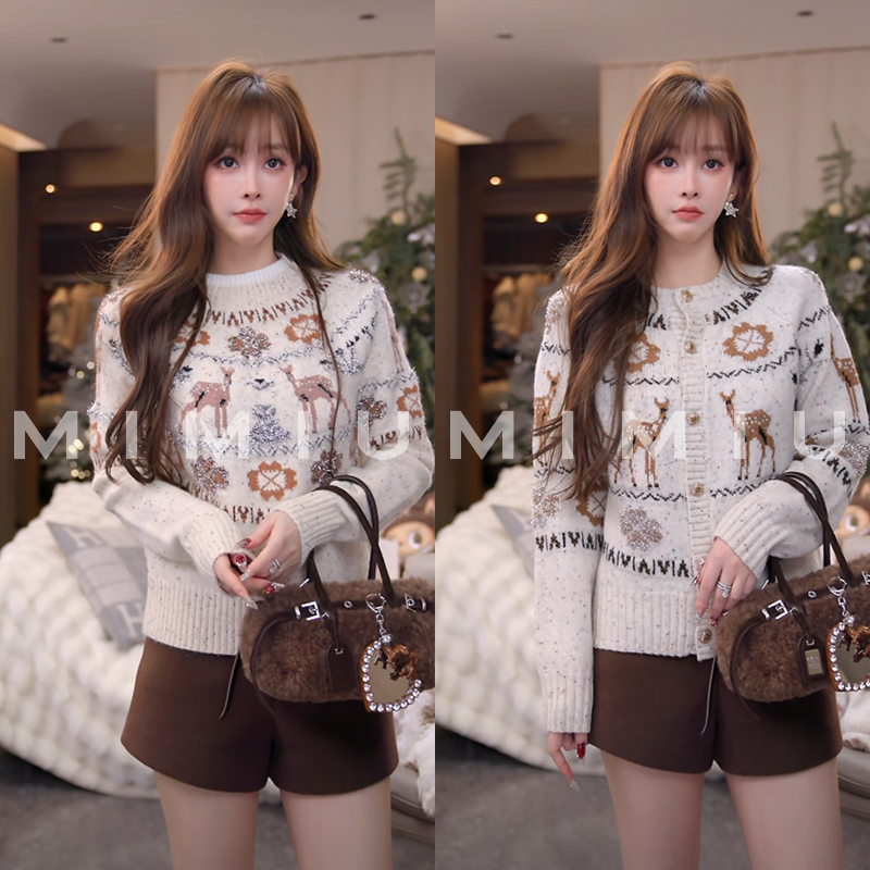 【mimius】七 限定羊毛费尔岛麋鹿刺绣毛衣 汉服 WG12043