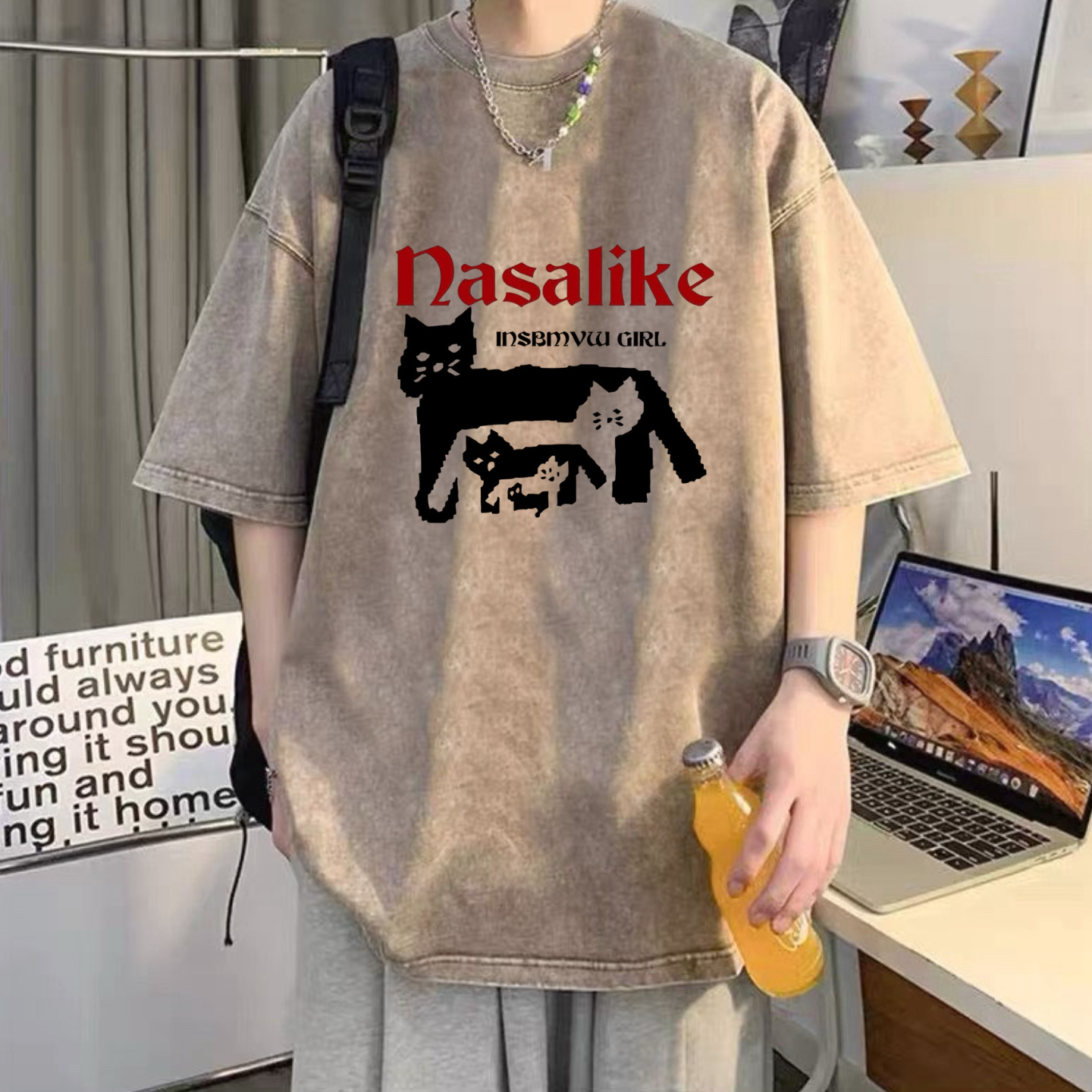 2025新款宽松做旧水洗T恤休闲ins美式百搭水洗夏季男短袖个性上衣