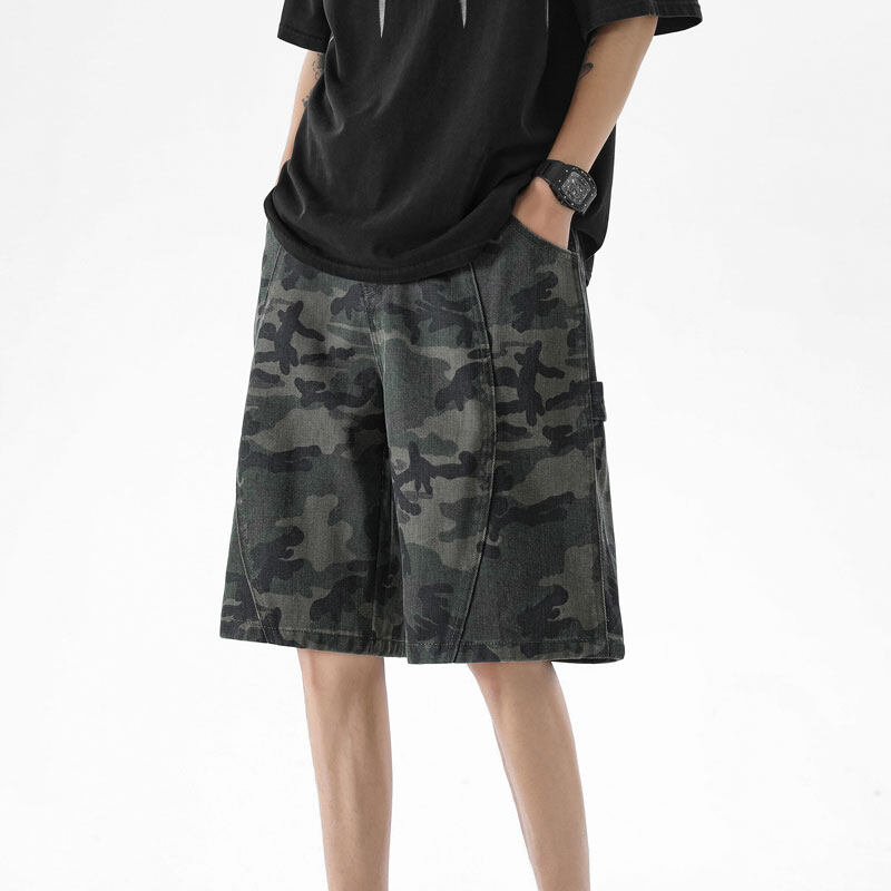 牛仔短裤男款夏季薄款爆款2025新款迷彩男款夏季美式工装牛仔短裤