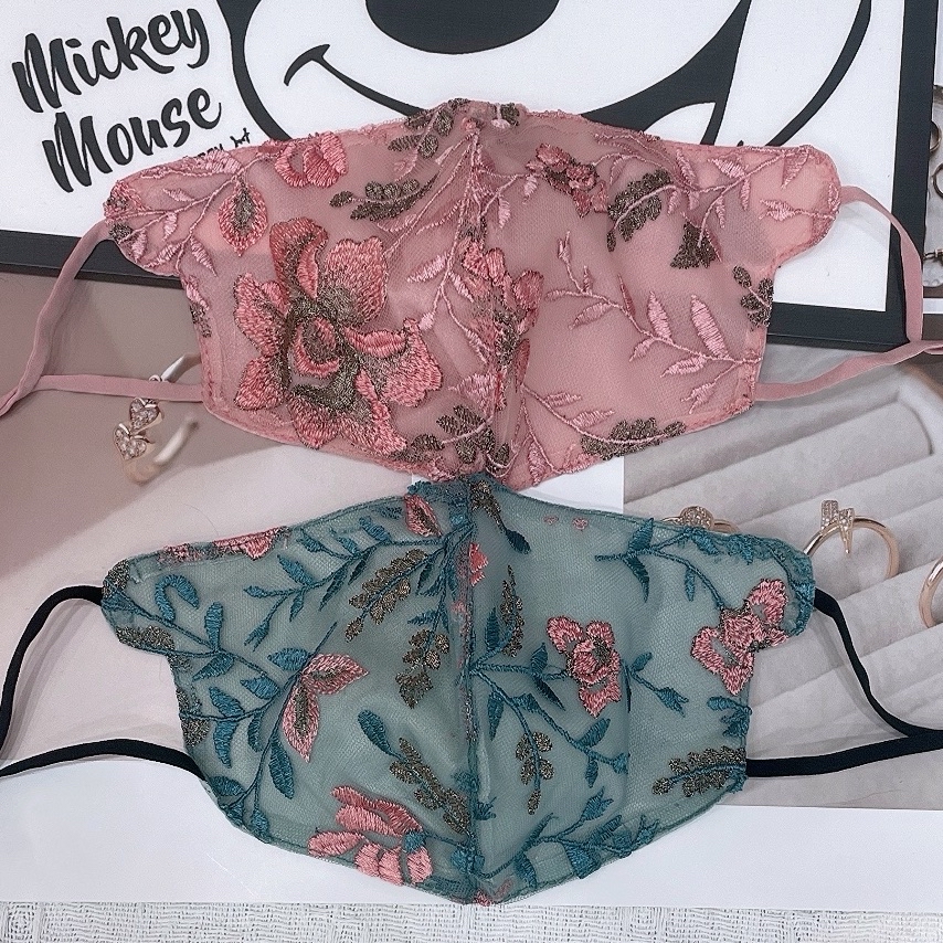 春夏秋新潮国风双层刺绣蕾丝面罩防风尘防晒骑行口罩遮阳防晒立体