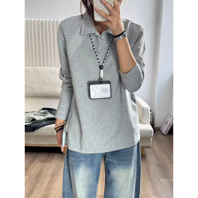 新款曼巴棉美式正肩POLO衫重磅衬衫翻领长袖T恤男休闲情侣衫打底