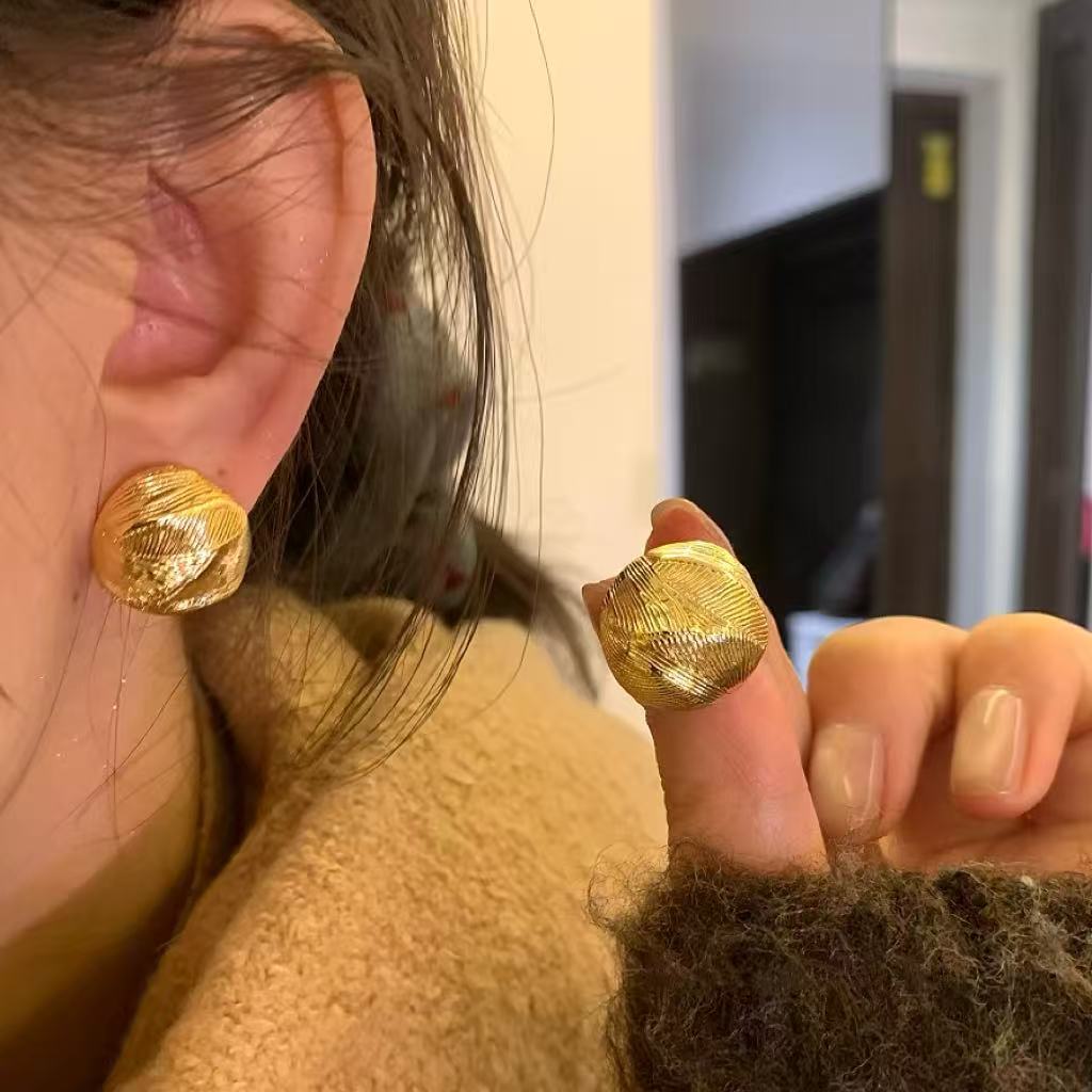 925银耳饰 耳饰耳环2026百搭！纹理冷淡风圆形气质欧美清冷感耳钉