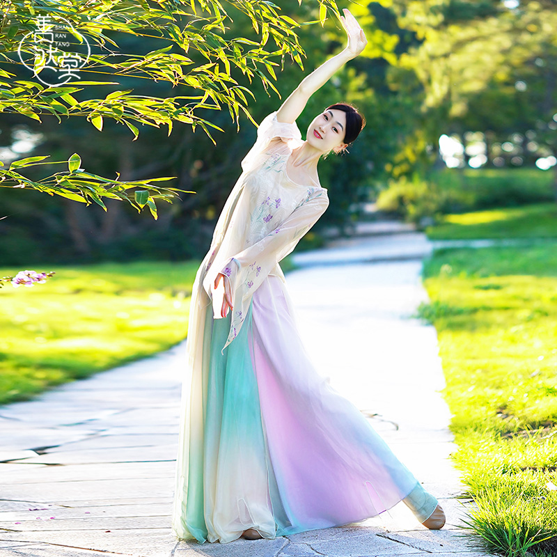 马茉莉舞蹈同款古典舞飘逸女渐变练功服纱衣仙气喇叭袖舞蹈服女
