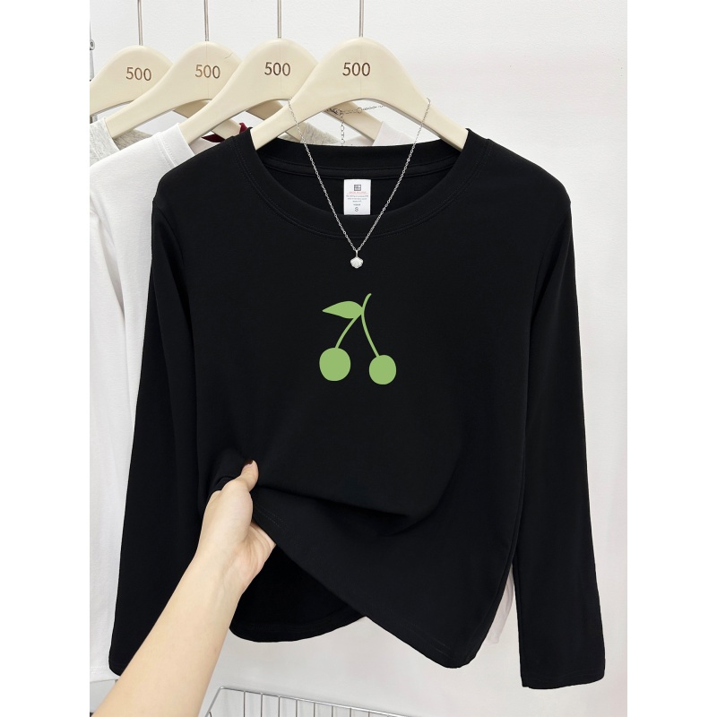 黑色正肩长袖t恤女2025秋季新款韩版时尚大码胖mm打底衫圆领上衣