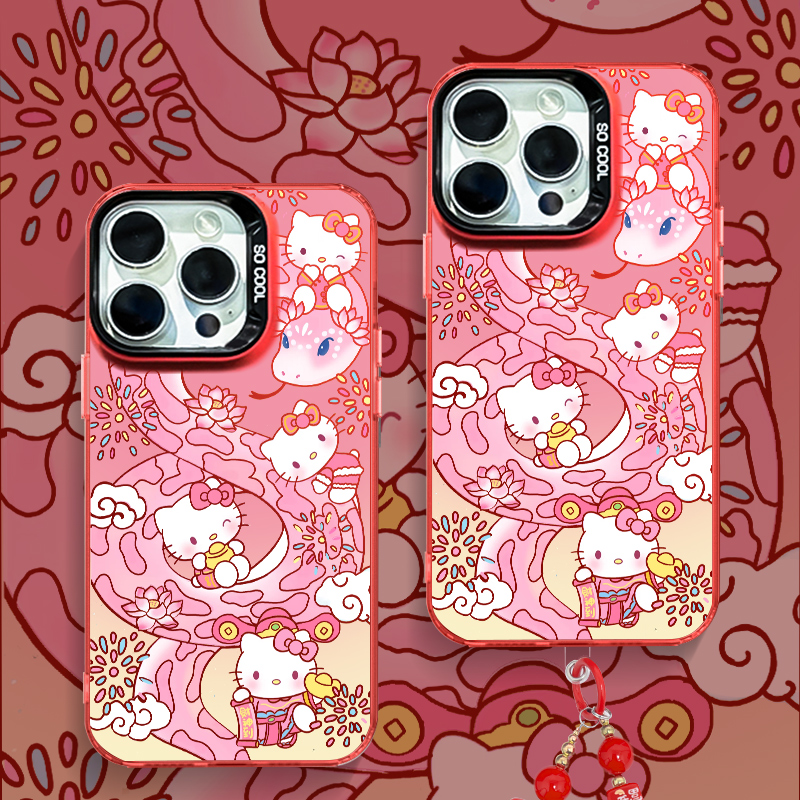 财神凯蒂苹果16华为OPPOvivo小米中国红创意防摔新年手机壳