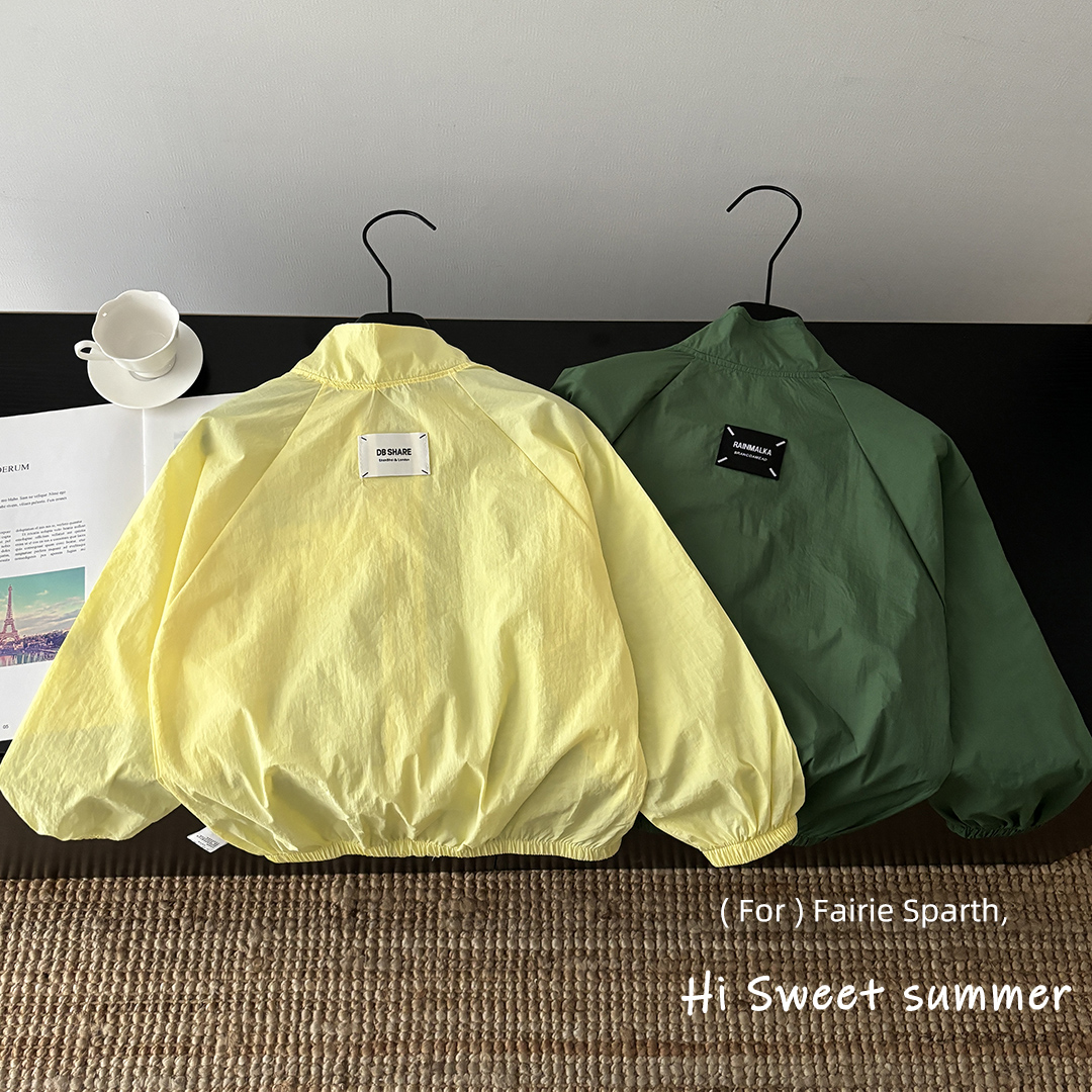 儿童夏季薄外套防晒衣纯色休闲百搭拉链衫轻薄款男女童皮肤衣b136