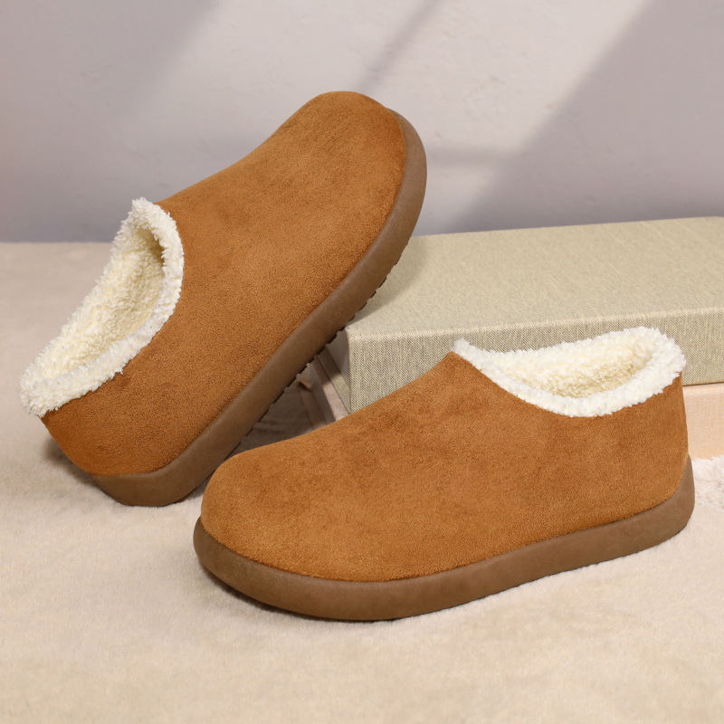 2025新款勃肯冬季加绒毛毛复古厚底脚蹬保暖雪地棉鞋