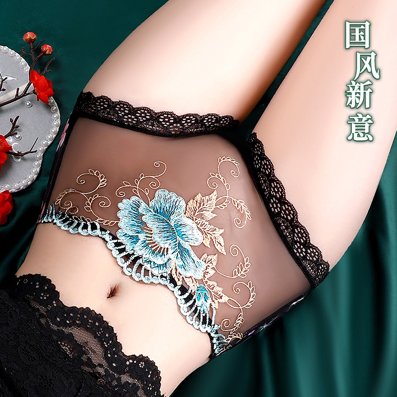 2025新中式国潮刺绣蕾丝内裤大码中腰性感内裤女透气无痕女士内裤