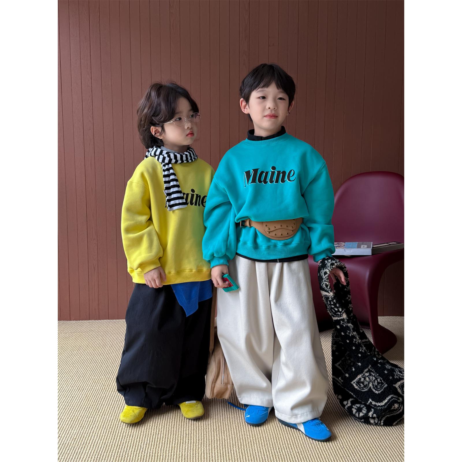 6-12岁男童潮款加厚卫衣男童加绒卫衣儿童冬季新款韩版字母圆领上