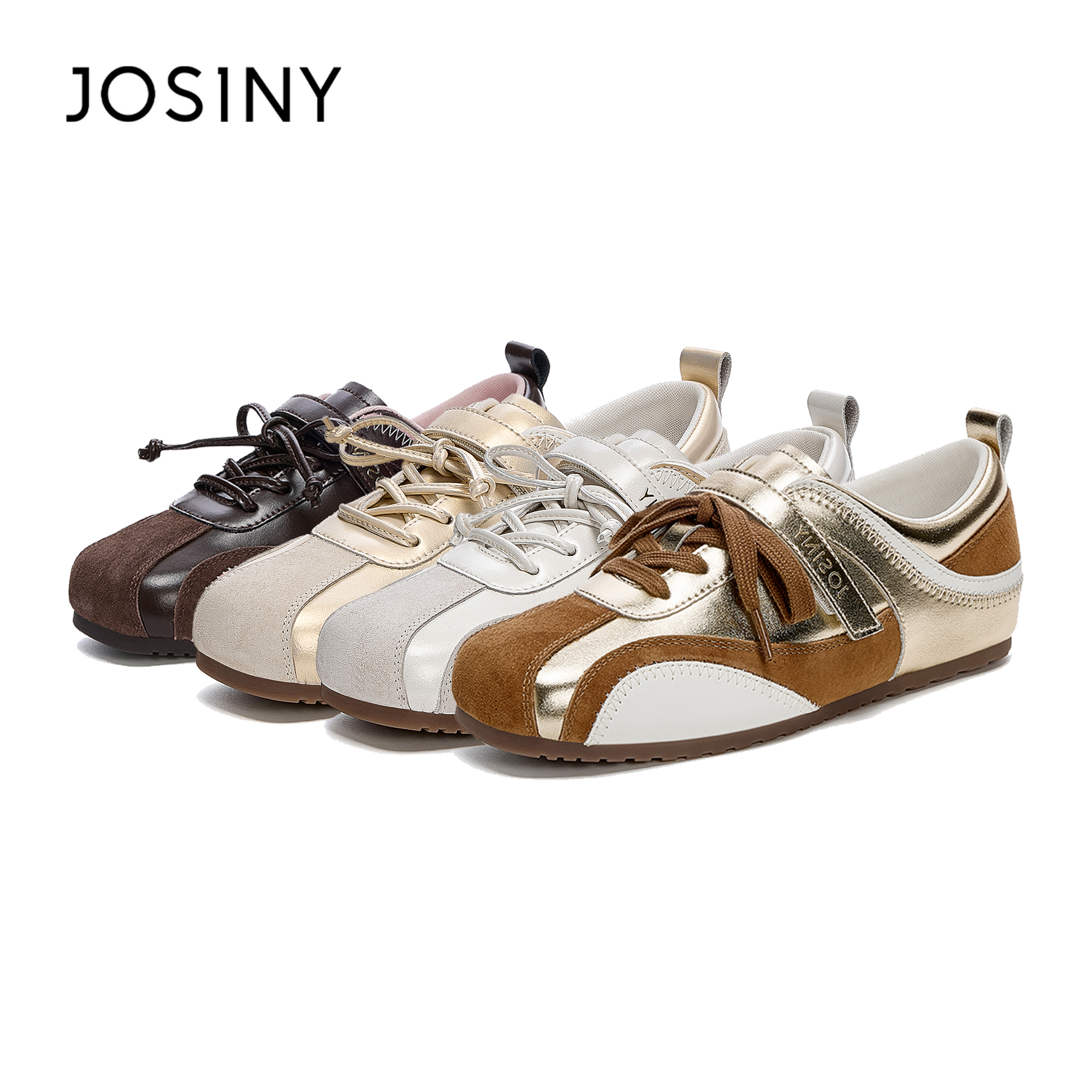 卓诗尼琥珀流光德训鞋女2025秋季新款真皮软底增高系带时尚休闲鞋