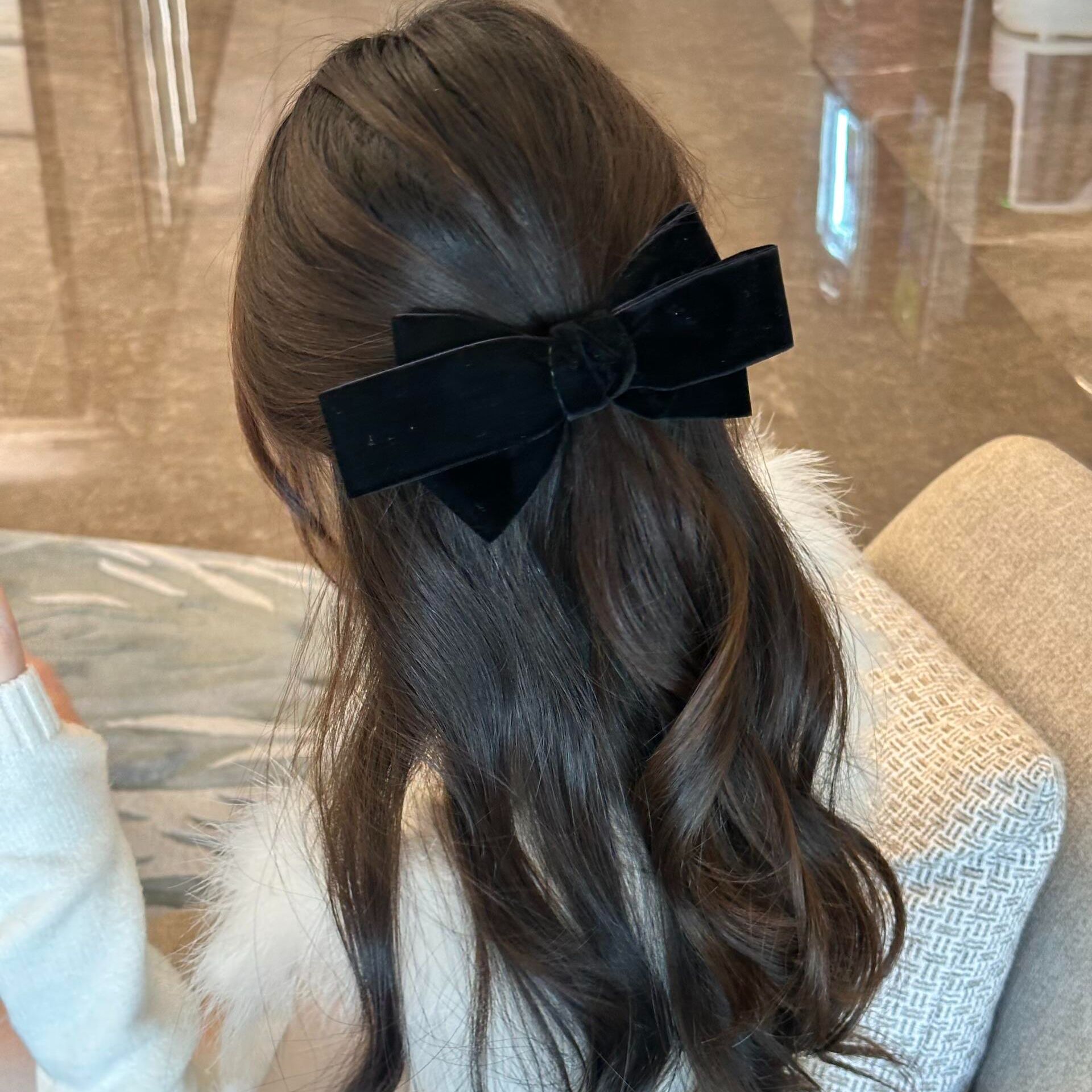 秋冬许妍同款丝绒蝴蝶结发夹2025新款高级感头饰百搭发饰弹簧夹