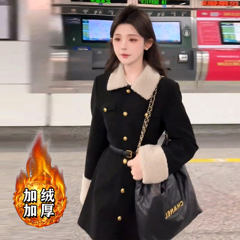【加绒加厚】法式小香风小众女2025冬新收腰系带百搭时尚连衣裙2920