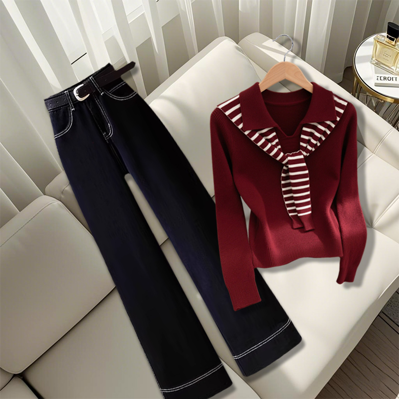 洋气休闲秋季穿搭一整套新款披肩针织上衣休闲裤不撞衫慵懒两件套