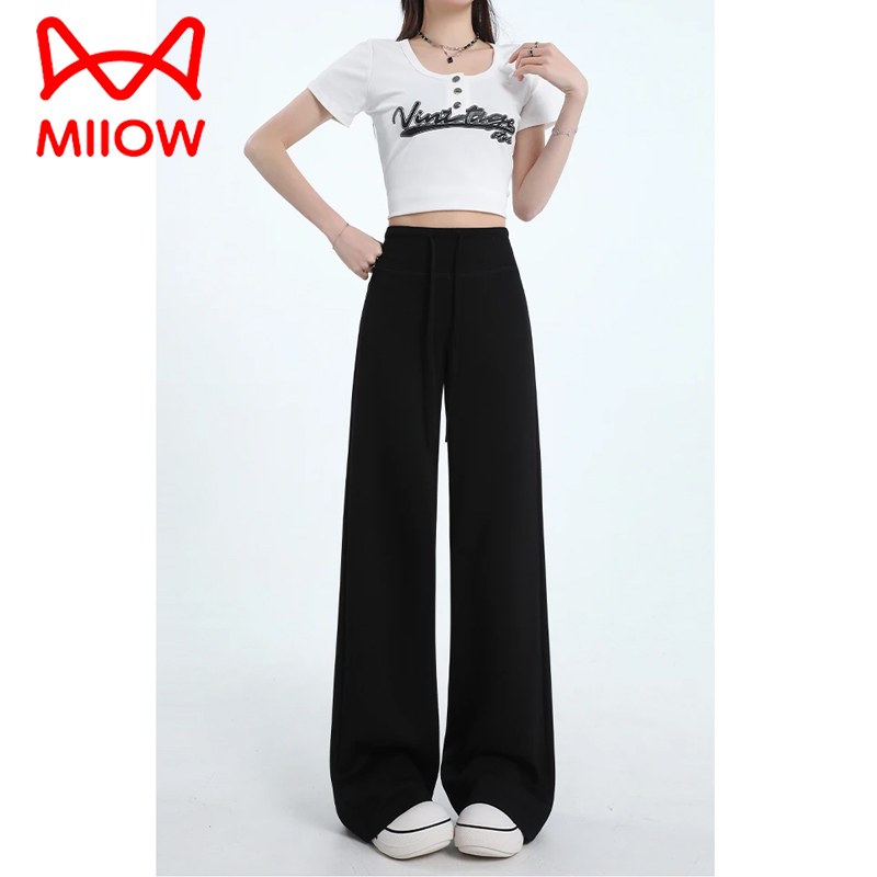 MiiOW/猫人直筒卫裤子女夏薄2025新款高腰宽松垂感休闲显瘦阔腿裤