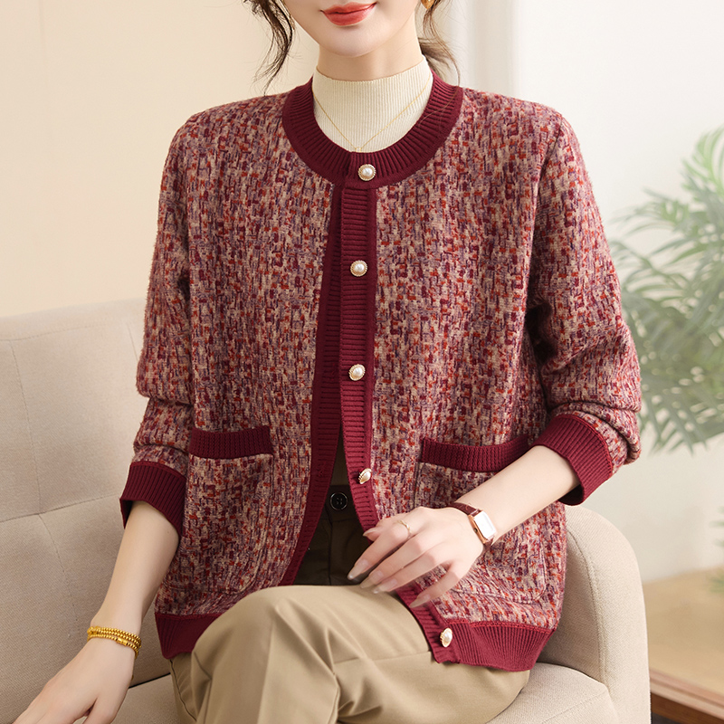 妈妈装秋冬加绒加厚短款外套洋气中老年女装冬季一体绒开衫#25201