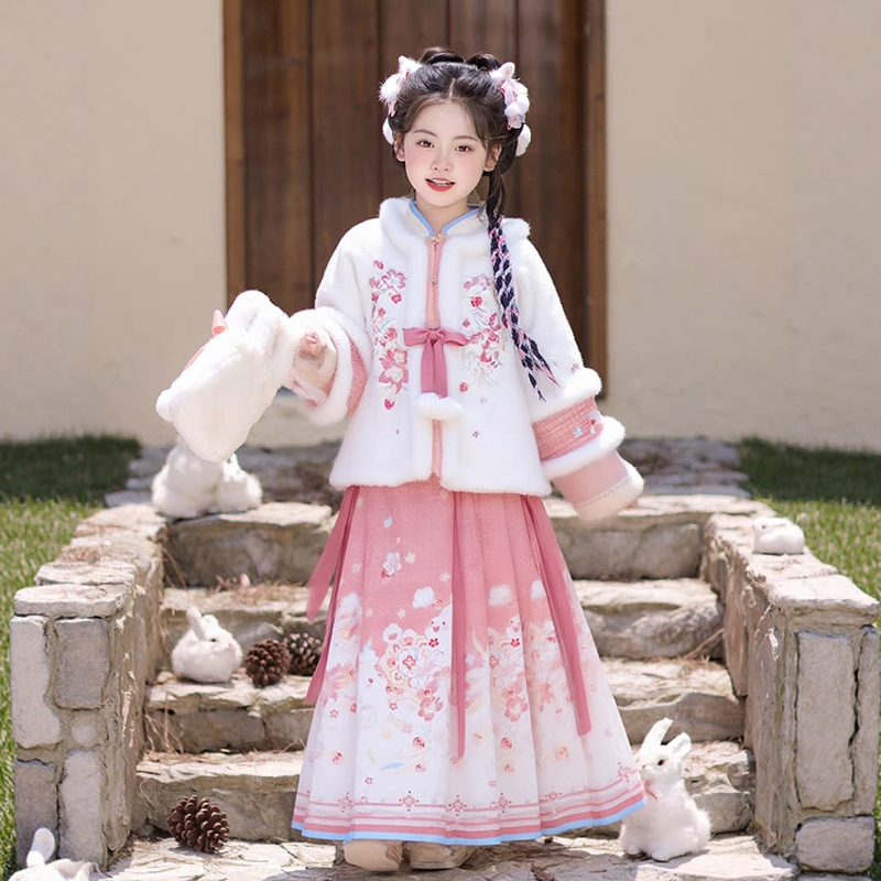 2025新款国风过年宝宝唐装马面裙儿童加厚汉服冬款女孩拜年服装