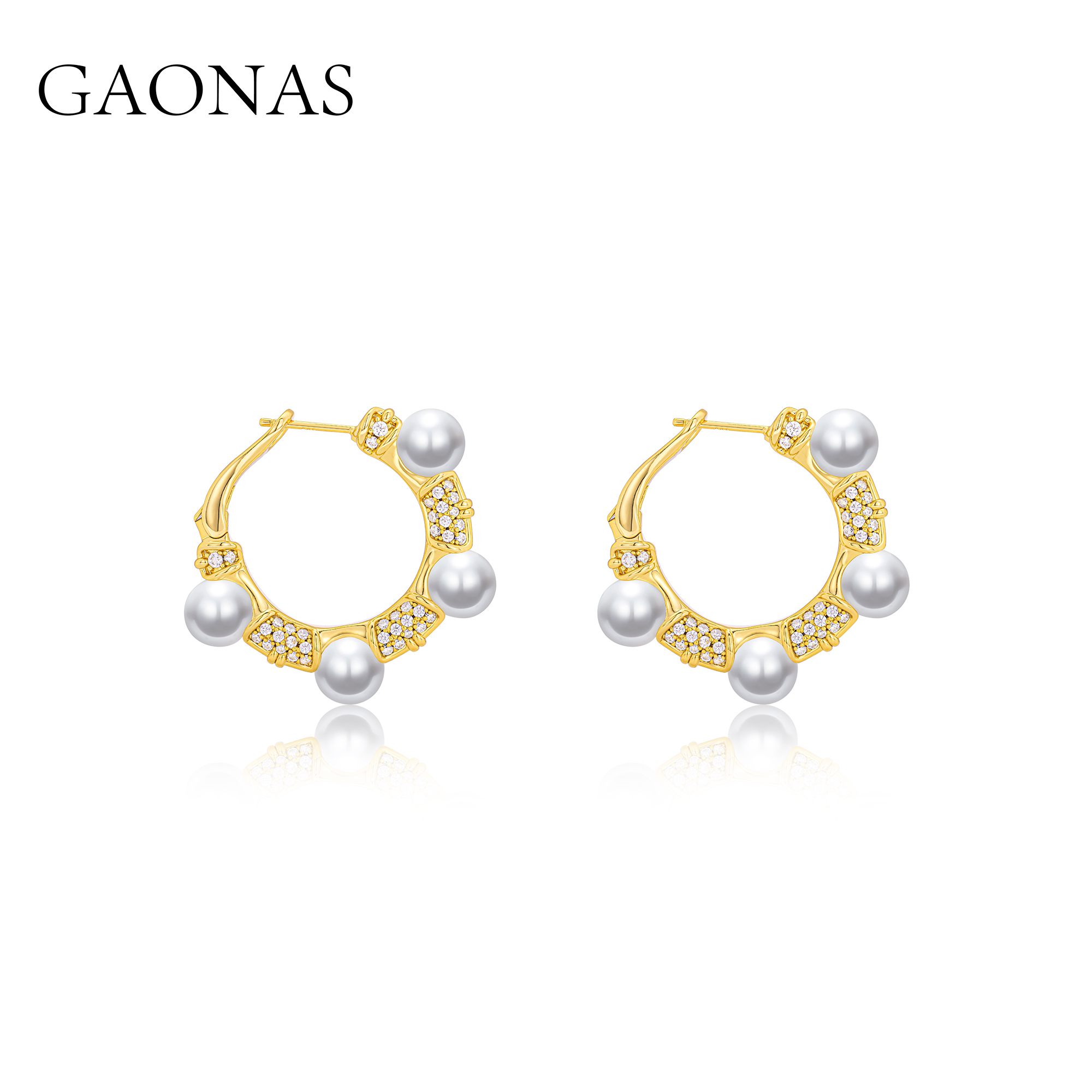 GAONAS 镀K金合成锆石耳饰 意式重工贵气金色珠耳圈11501EGO